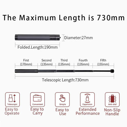 XILETU 19-73cm 5-section Telescopic Stabilizer Extension Rod Phone Camera Selfie Stick