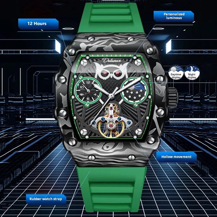 Dulunwe 6039C 30m Waterproof Barrel-shaped Hollow Luminous Automatic Mechanical Watch