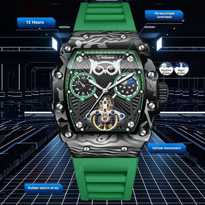 Dulunwe 6039C 30m Waterproof Barrel-shaped Hollow Luminous Automatic Mechanical Watch