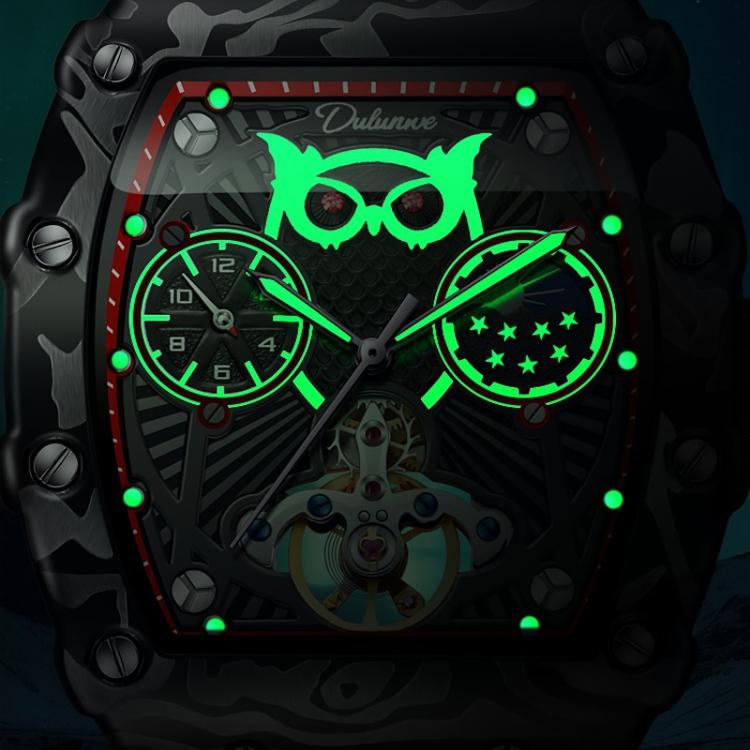 Dulunwe 6039C 30m Waterproof Barrel-shaped Hollow Luminous Automatic Mechanical Watch