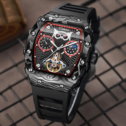 Dulunwe 6039C 30m Waterproof Barrel-shaped Hollow Luminous Automatic Mechanical Watch