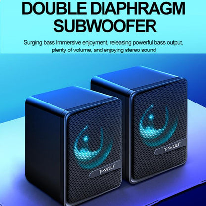 T-WOLF S3 USB/3.5mm Desktop Speakers For Phone / PC / Laptop Dual Diaphragm Subwoofer Sound System, S3