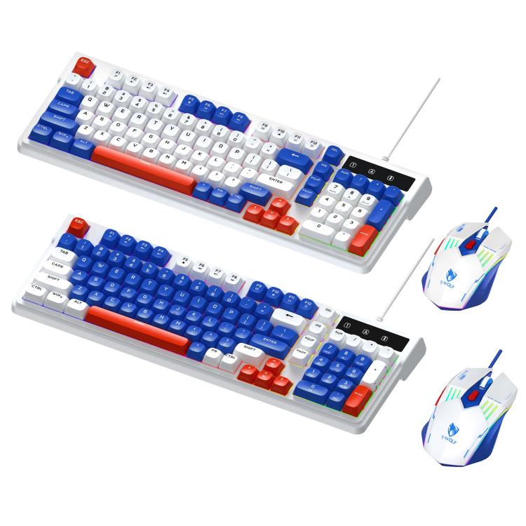 T-WOLF  TF610 USB-C/Type-C Wired 98 Keys Keyboard and Mouse Combo Dual-Tone Keycaps Gaming Set
