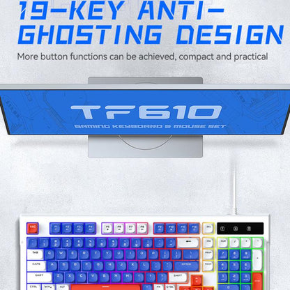 T-WOLF  TF610 USB-C/Type-C Wired 98 Keys Keyboard and Mouse Combo Dual-Tone Keycaps Gaming Set