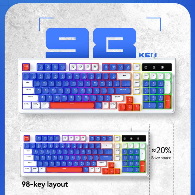 T-WOLF  TF610 USB-C/Type-C Wired 98 Keys Keyboard and Mouse Combo Dual-Tone Keycaps Gaming Set