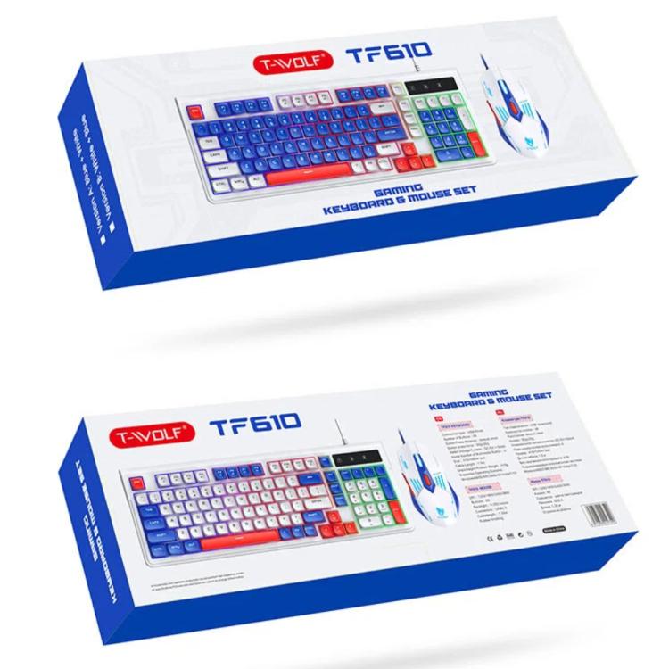 T-WOLF  TF610 USB-C/Type-C Wired 98 Keys Keyboard and Mouse Combo Dual-Tone Keycaps Gaming Set