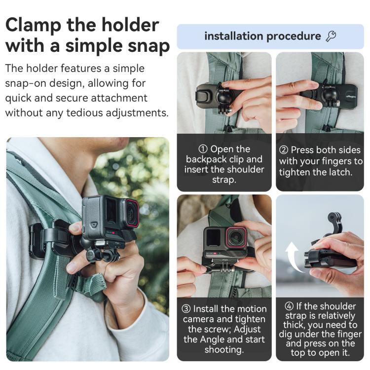 aMagisn 360-degree Rotation Ball Head Backpack Clip for Camera & Smartphone, Rotation Ball
