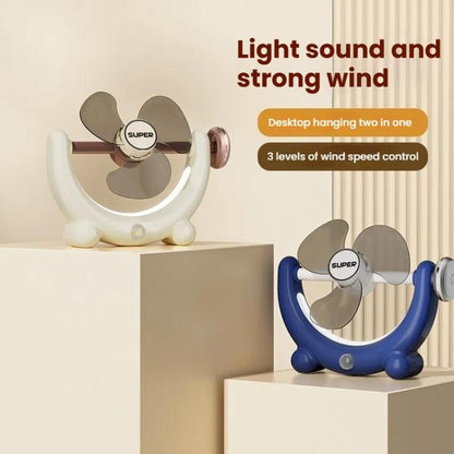Multifunctional Fan Light Sound Big Wind Power With Light Wall Mounted Long Life Desktop Small Ceiling Fan, Rechargeable Beige, Remote Control Beige, Rechargeable Blue, Remote Control Blue