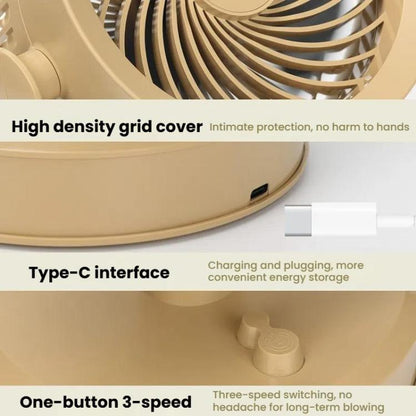 Desktop Fan Outdoor Student Office Portable Rechargeable USB Tabletop Small Fan, Without Light (White), Without Light (Khaki), With Light (White), With Light (Khaki)