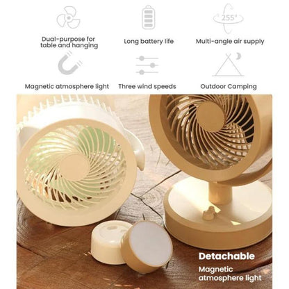 Desktop Fan Outdoor Student Office Portable Rechargeable USB Tabletop Small Fan, Without Light (White), Without Light (Khaki), With Light (White), With Light (Khaki)