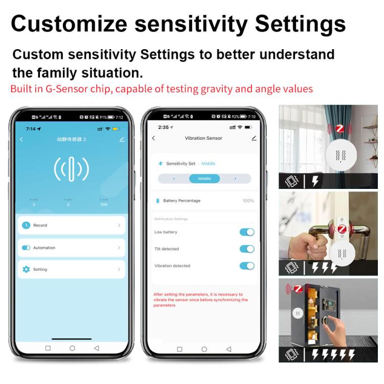 Compatible Tuya ZigBee Smart Vibration Tilt Sensor Real Time Shock Alarm Security Protection