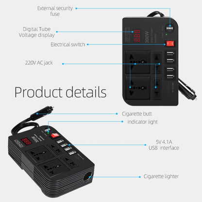 300W Car Inverter DC 12V To AC 220V Car Laptop USB Charging Universal Converter Power Adapter, E8982