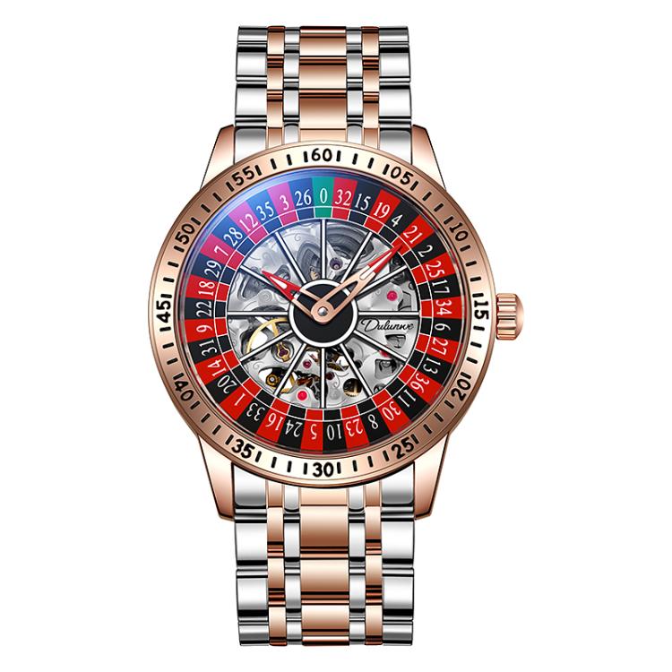 Dulunwe 6061A 30m Waterproof Rotating Dial Mechanical Watch, Rose Gold Steel Strap, Black Steel Strap, White Steel Strap, Rose Gold Red Silicone, White Silicone, Black Silicone, Black Two-color Strap, Rose Gold Two-color Strap, White Two-color Strap
