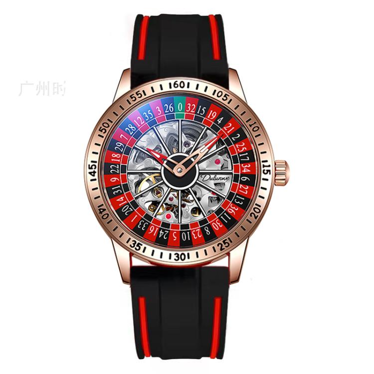 Dulunwe 6061A 30m Waterproof Rotating Dial Mechanical Watch, Rose Gold Steel Strap, Black Steel Strap, White Steel Strap, Rose Gold Red Silicone, White Silicone, Black Silicone, Black Two-color Strap, Rose Gold Two-color Strap, White Two-color Strap