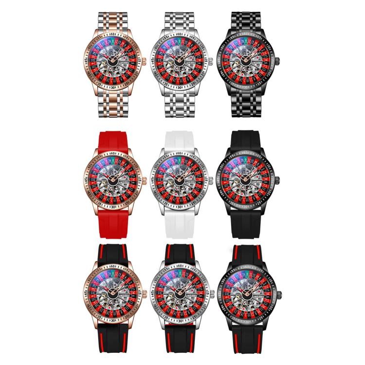Dulunwe 6061A 30m Waterproof Rotating Dial Mechanical Watch, Rose Gold Steel Strap, Black Steel Strap, White Steel Strap, Rose Gold Red Silicone, White Silicone, Black Silicone, Black Two-color Strap, Rose Gold Two-color Strap, White Two-color Strap