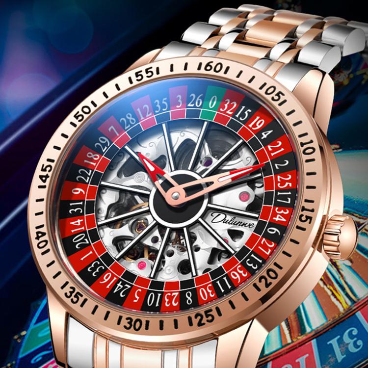 Dulunwe 6061A 30m Waterproof Rotating Dial Mechanical Watch, Rose Gold Steel Strap, Black Steel Strap, White Steel Strap, Rose Gold Red Silicone, White Silicone, Black Silicone, Black Two-color Strap, Rose Gold Two-color Strap, White Two-color Strap