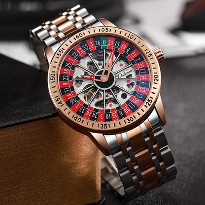 Dulunwe 6061A 30m Waterproof Rotating Dial Mechanical Watch, Rose Gold Steel Strap, Black Steel Strap, White Steel Strap, Rose Gold Red Silicone, White Silicone, Black Silicone, Black Two-color Strap, Rose Gold Two-color Strap, White Two-color Strap