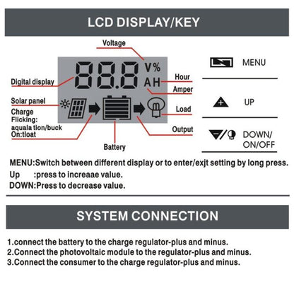 12V 24V Lithium Lead Acid Solar Charge Controller PWM PV Controller With LCD Display, 10A, 20A, 30A