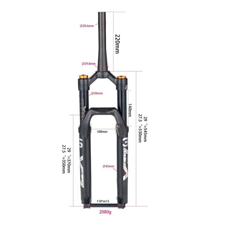 KRSEC XR36 Front Fork Straight Taper Tube Barrel Axle Mountain Bike Wire Damping Forks, 27.5 inch, 29 inch