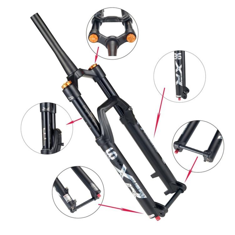 KRSEC XR36 Front Fork Straight Taper Tube Barrel Axle Mountain Bike Wire Damping Forks, 27.5 inch, 29 inch
