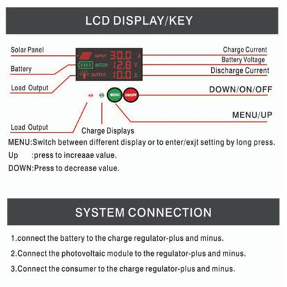 12V 24V Setup-Free Color Screen Luminous Display Solar Controller PV Solar Charge Controller, 10A, 20A, 30A, 40A, 50A, 60A