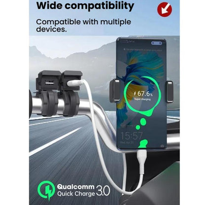 WUPP 2 in 1 QC3.0 Waterproof PD Fast Charging Motorcycle Mobile Phone USB Charger, CS-1849D1