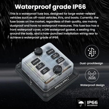 6-Way Waterproof Fuse Box With LED Indicator And Sticker, ZH-1704A1