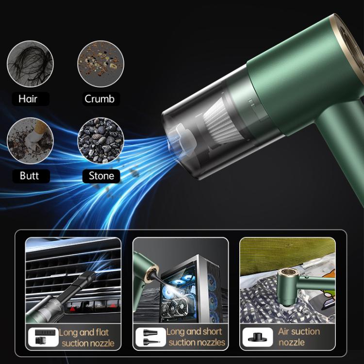 Portable Suction And Blow Extraction All In One Multi-Function Brushed Car Cordless Vacuum Cleaner, Black, Dark Green