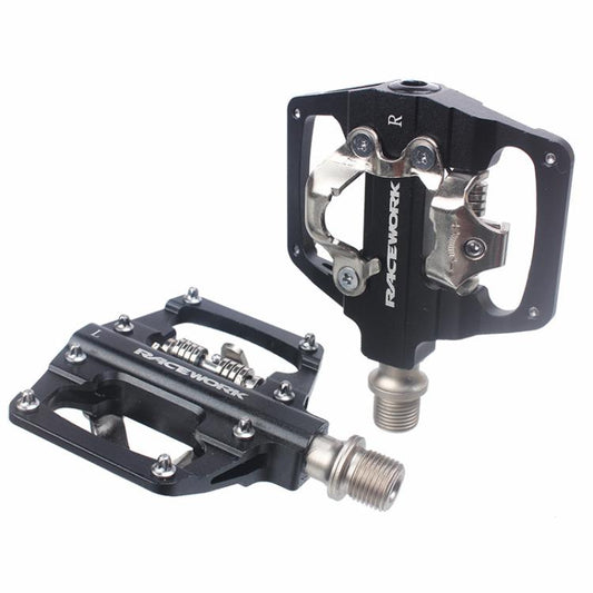 RACEWORK RK213 1pair Mountain Bike SPD + Flat Pedal Self-locking Dual-purpose Pedal