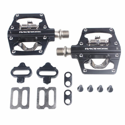 RACEWORK RK213 1pair Mountain Bike SPD + Flat Pedal Self-locking Dual-purpose Pedal