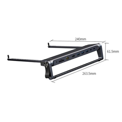 9 In 1 Hub Computer Stand Aluminum Alloy Folding PD Fast Charging With LAN Docking Station Laptop Bracket, 9 In 1 (Dark Metallic Color)