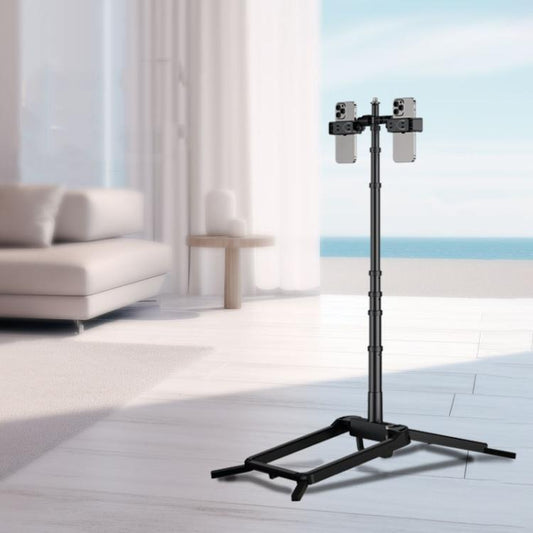 Adjustable 55-Inch Quadpod Live Streaming Phone Stand Foldable Tripod With Dual Phone Clip & 1/4 Inch Screw, YY-2