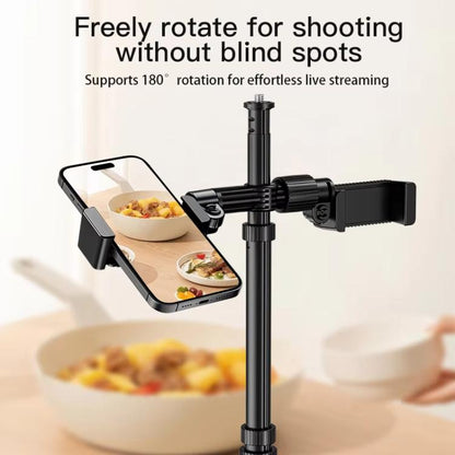 Adjustable 55-Inch Quadpod Live Streaming Phone Stand Foldable Tripod With Dual Phone Clip & 1/4 Inch Screw, YY-2