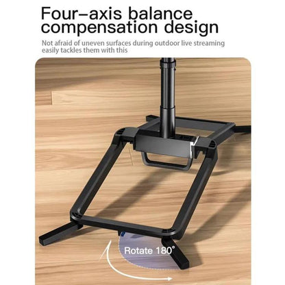 Adjustable 55-Inch Quadpod Live Streaming Phone Stand Foldable Tripod With Dual Phone Clip & 1/4 Inch Screw, YY-2