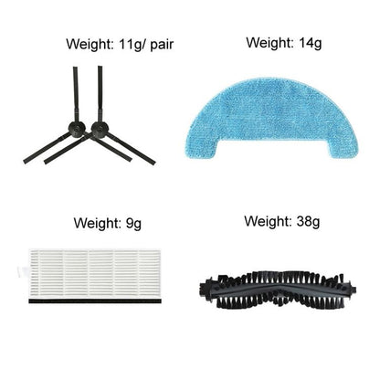For ILIFE A4S / A40 / ECOVACS CEN550 Sweeping Robot Vacuum Cleaner Accessories, Main Brush (Yellow), Main Brush (Gray), Primary Filter (With Sponge), Filter (Single), Side Brushes (Pair), Main Brush Cover, Rag (Single)