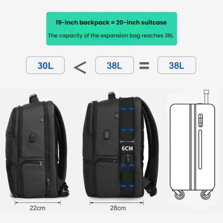 Men Anti-Theft Laptop Backpack with USB Charging Port, Headphone Hole & Comfort Shoulder Straps for Travel, Work Commute, Tigernu  15.6-inch Standard, Tigernu 19-inch Expandable