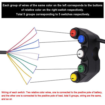 Motorcycle Headlight Auxiliary Light Horn Switches Aluminum Alloy Five-position Faucet Switches with Light, Plastic Five-position