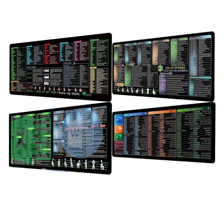 Keyboard Shortcut Desk Mat Mouse Pad Non-Slip Office Desk Pad With Computer Commands, 300x600x2mm, 300x600x3mm, 300x700x2mm, 300x700x3mm, 300x800x2mm, 300x800x3mm, 400x800x2mm, 400x800x3mm, 400x900x2mm
