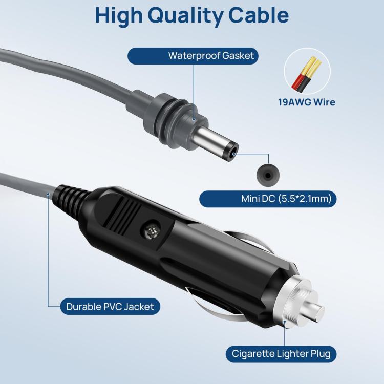 Mini Car Charger Cigarette Lighter To DC5.5 x 2.1mm Car Waterproof Power Cable, EDUP EP-SK0101 2m, EDUP EP-SK0101 3m, EDUP EP-SK0101 5m