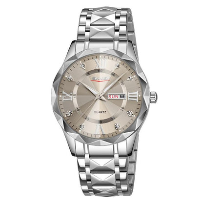 SKMEI Business Casual Watches Diamond Case Luminous Waterproof Quartz Watch, Men Silver Gold Strap Silver Dial, Men Silver Gold Strap Green Dial, Men Silver Gold Strap Black Dial, Men Silver Case Silver Dial, Men Silver Case Gray Dial