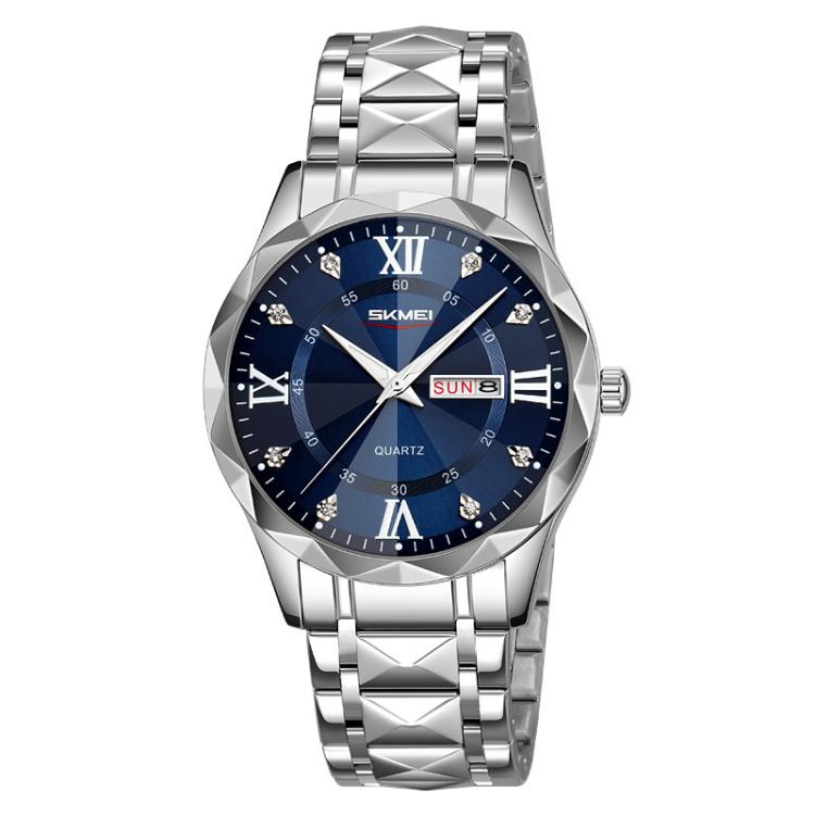 SKMEI Business Casual Watches Diamond Case Luminous Waterproof Quartz Watch, Men Silver Gold Strap Silver Dial, Men Silver Gold Strap Green Dial, Men Silver Gold Strap Black Dial, Men Silver Case Silver Dial, Men Silver Case Gray Dial
