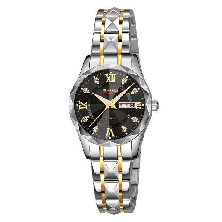 SKMEI Business Casual Watches Diamond Case Luminous Waterproof Quartz Watch, Men Silver Gold Strap Silver Dial, Men Silver Gold Strap Green Dial, Men Silver Gold Strap Black Dial, Men Silver Case Silver Dial, Men Silver Case Gray Dial