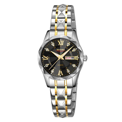 SKMEI Business Casual Watches Diamond Case Luminous Waterproof Quartz Watch, Men Silver Gold Strap Silver Dial, Men Silver Gold Strap Green Dial, Men Silver Gold Strap Black Dial, Men Silver Case Silver Dial, Men Silver Case Gray Dial