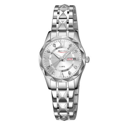 SKMEI Business Casual Watches Diamond Case Luminous Waterproof Quartz Watch, Men Silver Gold Strap Silver Dial, Men Silver Gold Strap Green Dial, Men Silver Gold Strap Black Dial, Men Silver Case Silver Dial, Men Silver Case Gray Dial