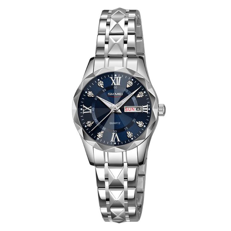 SKMEI Business Casual Watches Diamond Case Luminous Waterproof Quartz Watch, Men Silver Gold Strap Silver Dial, Men Silver Gold Strap Green Dial, Men Silver Gold Strap Black Dial, Men Silver Case Silver Dial, Men Silver Case Gray Dial