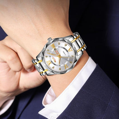 SKMEI Business Casual Watches Diamond Case Luminous Waterproof Quartz Watch, Men Silver Gold Strap Silver Dial, Men Silver Gold Strap Green Dial, Men Silver Gold Strap Black Dial, Men Silver Case Silver Dial, Men Silver Case Gray Dial