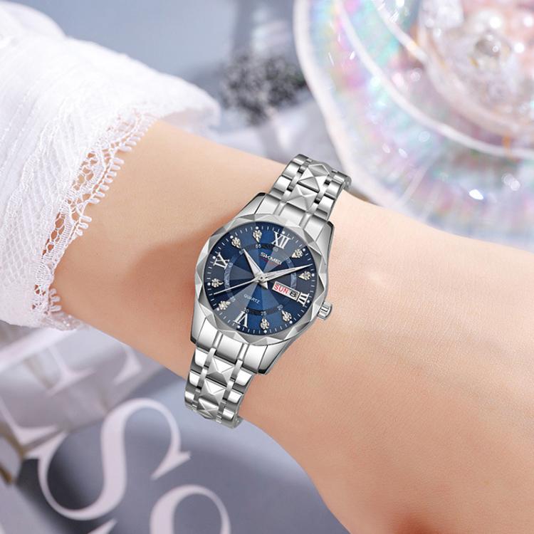SKMEI Business Casual Watches Diamond Case Luminous Waterproof Quartz Watch, Men Silver Gold Strap Silver Dial, Men Silver Gold Strap Green Dial, Men Silver Gold Strap Black Dial, Men Silver Case Silver Dial, Men Silver Case Gray Dial