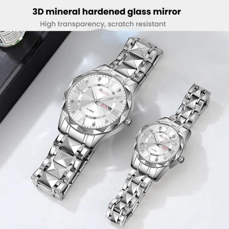 SKMEI Business Casual Watches Diamond Case Luminous Waterproof Quartz Watch, Men Silver Gold Strap Silver Dial, Men Silver Gold Strap Green Dial, Men Silver Gold Strap Black Dial, Men Silver Case Silver Dial, Men Silver Case Gray Dial