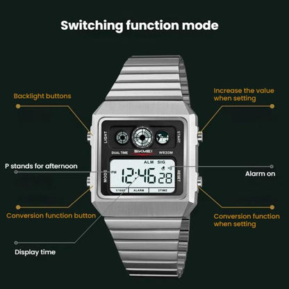 SKMEI 2450 Men Business Multifunctional Watch Casual Waterproof Square Electronic Watch