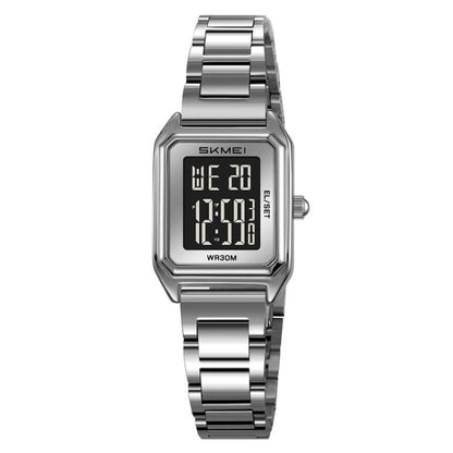 SKMEI 2493 Small Women Electronic Watch Square Steel Strap Watch, Gold Case White, Gold Case Black, Silver Case White, Silver Case Black, Black Case White, Black Case Black